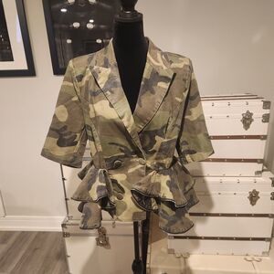 Camouflage Ruffle Blazer
